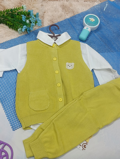 3-Piece Winter Outfit Set for Boys – Cotton Shirt, Wool Sweater & Wool Trouser