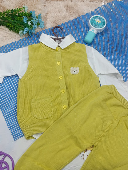 3-Piece Winter Outfit Set for Boys – Cotton Shirt, Wool Sweater & Wool Trouser